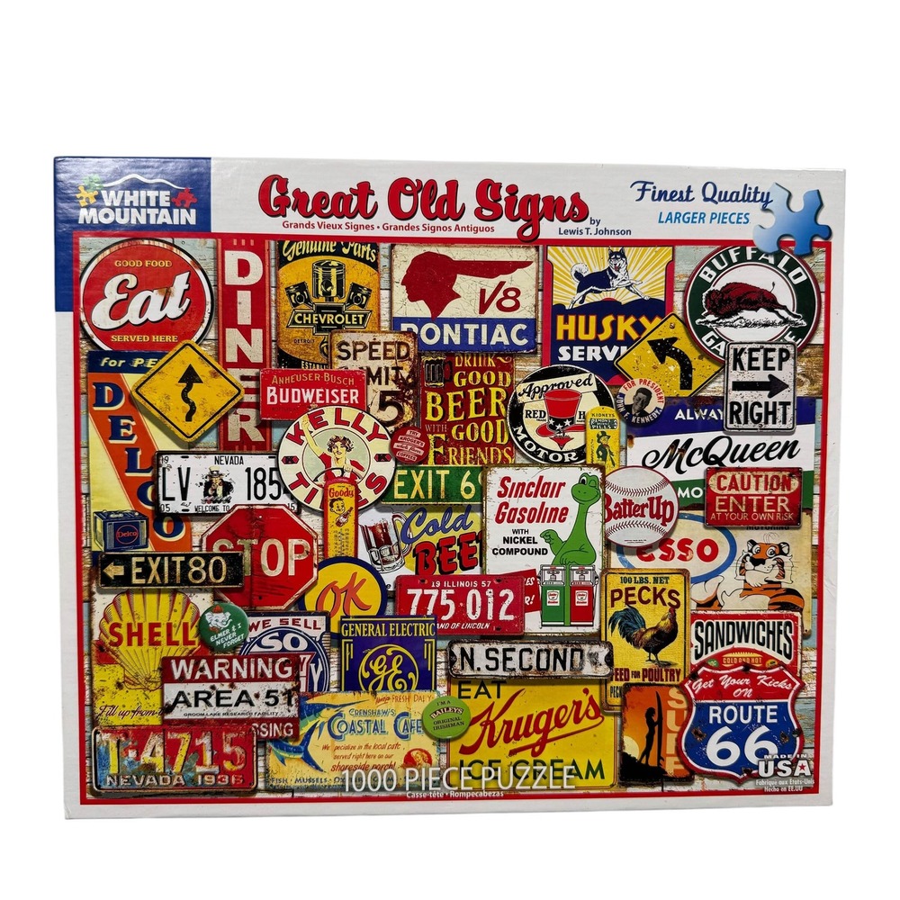 White Mountain Great Old Signs 1000 Piece Puzzle Lewis T Johnson UNCOUNTED